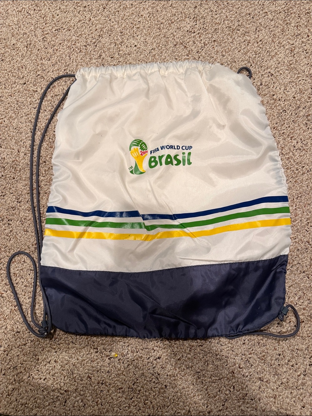 FIFA World Cup Brasil Drawstring Backpack 2014  - White with Navy & Stripes